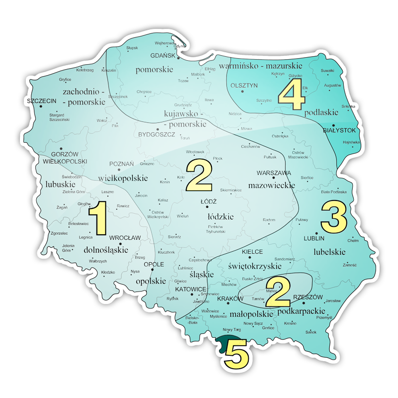 Mapa stref obciążenia śniegiem w Polsce